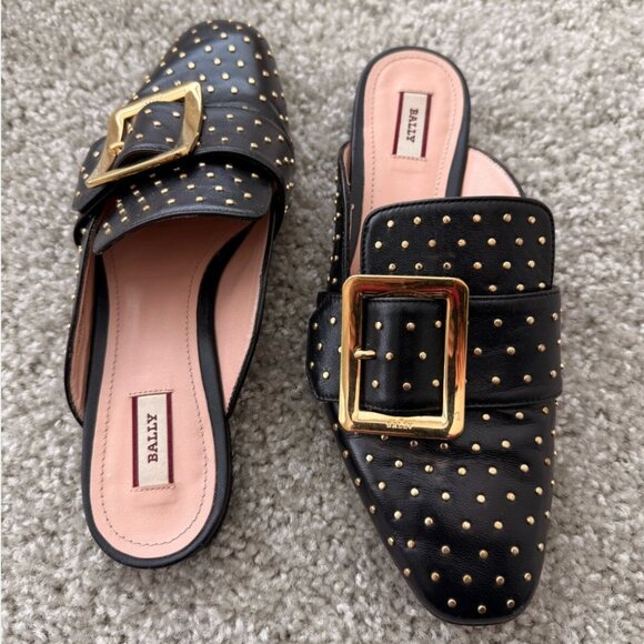 Bally Women's Studded Leather Mules Loafers Size 36 | Gold Buckle | Retail $695 - Picture 3 of 8